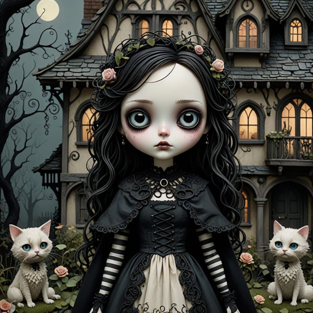 Stitched Ragdoll in Gothic Anime Style