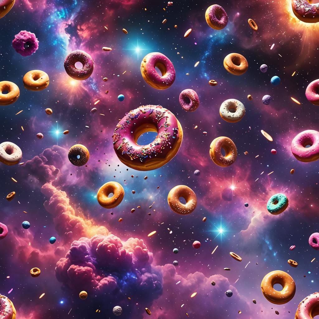 Cosmic Donuts Floating in Nebula: Digital Matte Painting