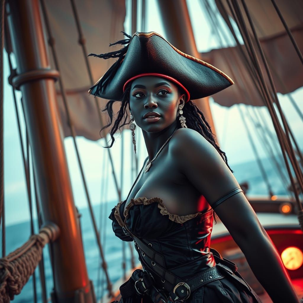 Sultry Pirate Queen in Neon-Infused Atmosphere