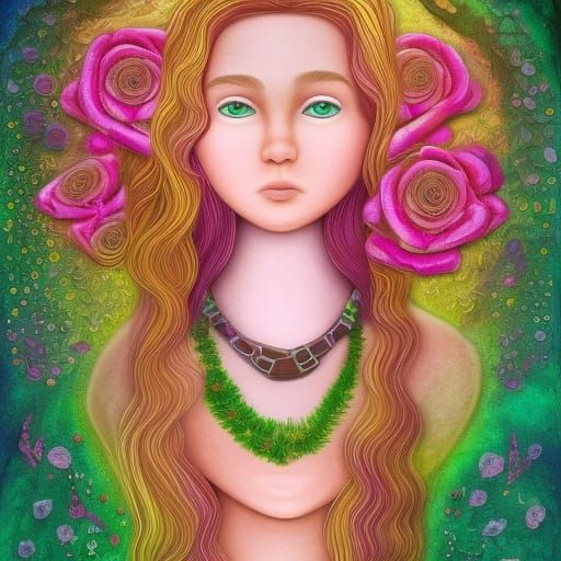 Girl Sketching Under Oak Tree in Cosmic Style