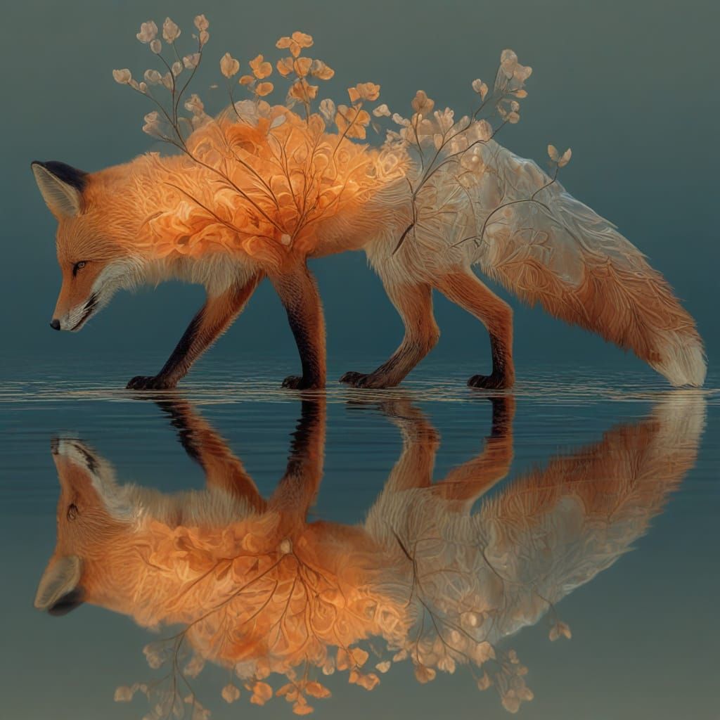 Surreal Fox on Mushroom, Salvador Dali Inspired