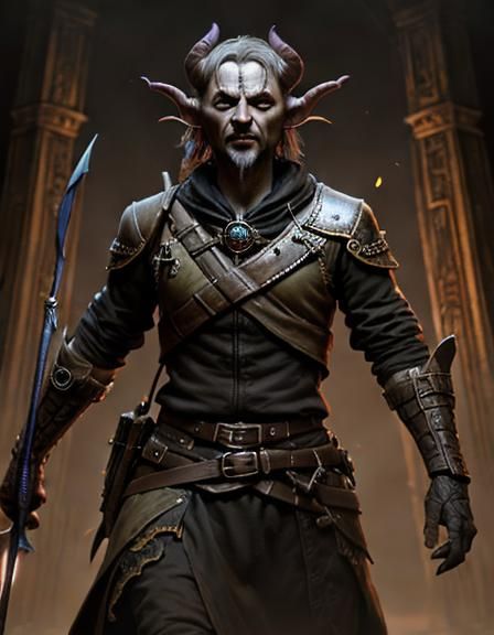 Tiefling Ranger with Longbow in 3D Cinematic Style