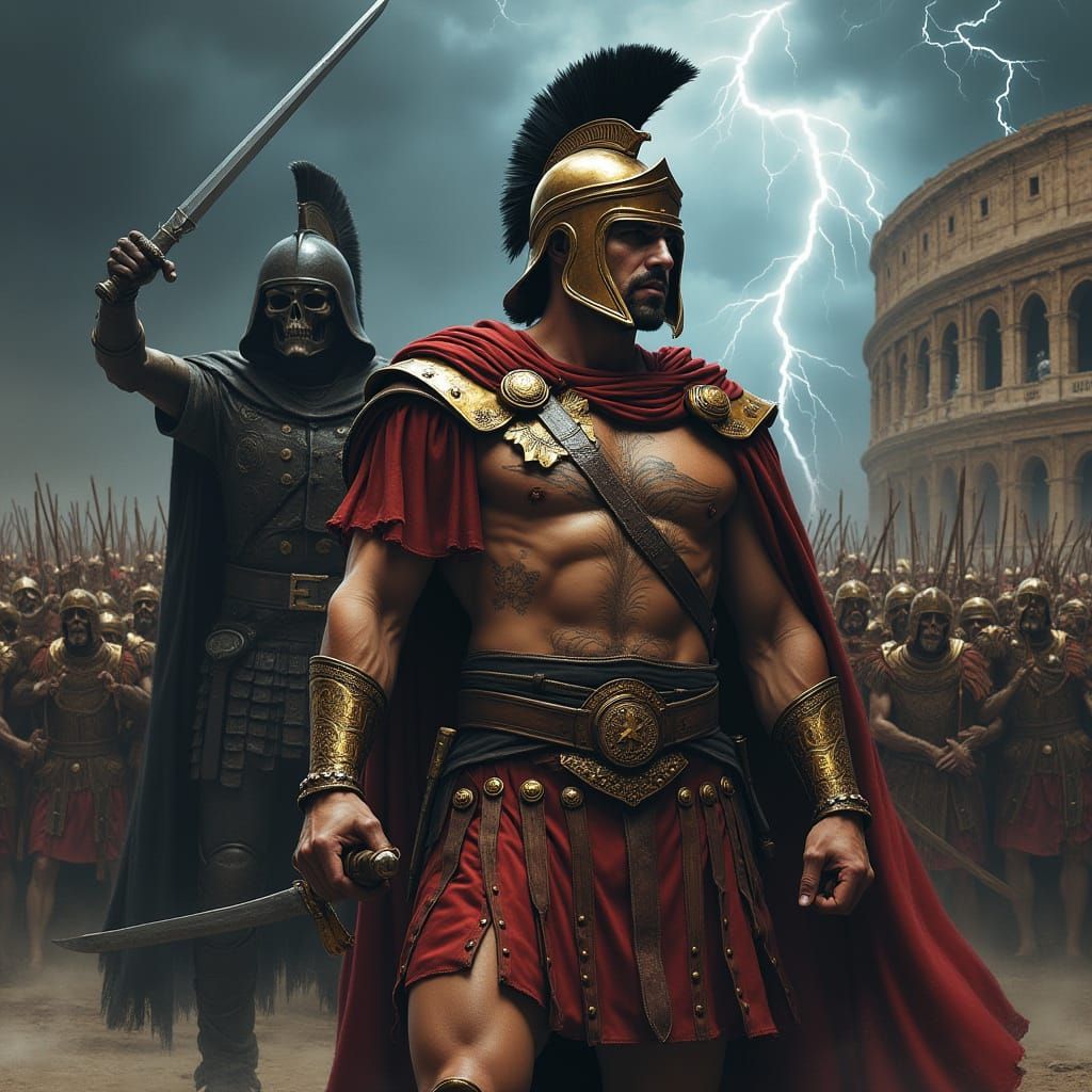 Epic Battle: Roman Soldier vs. Death in Colosseum