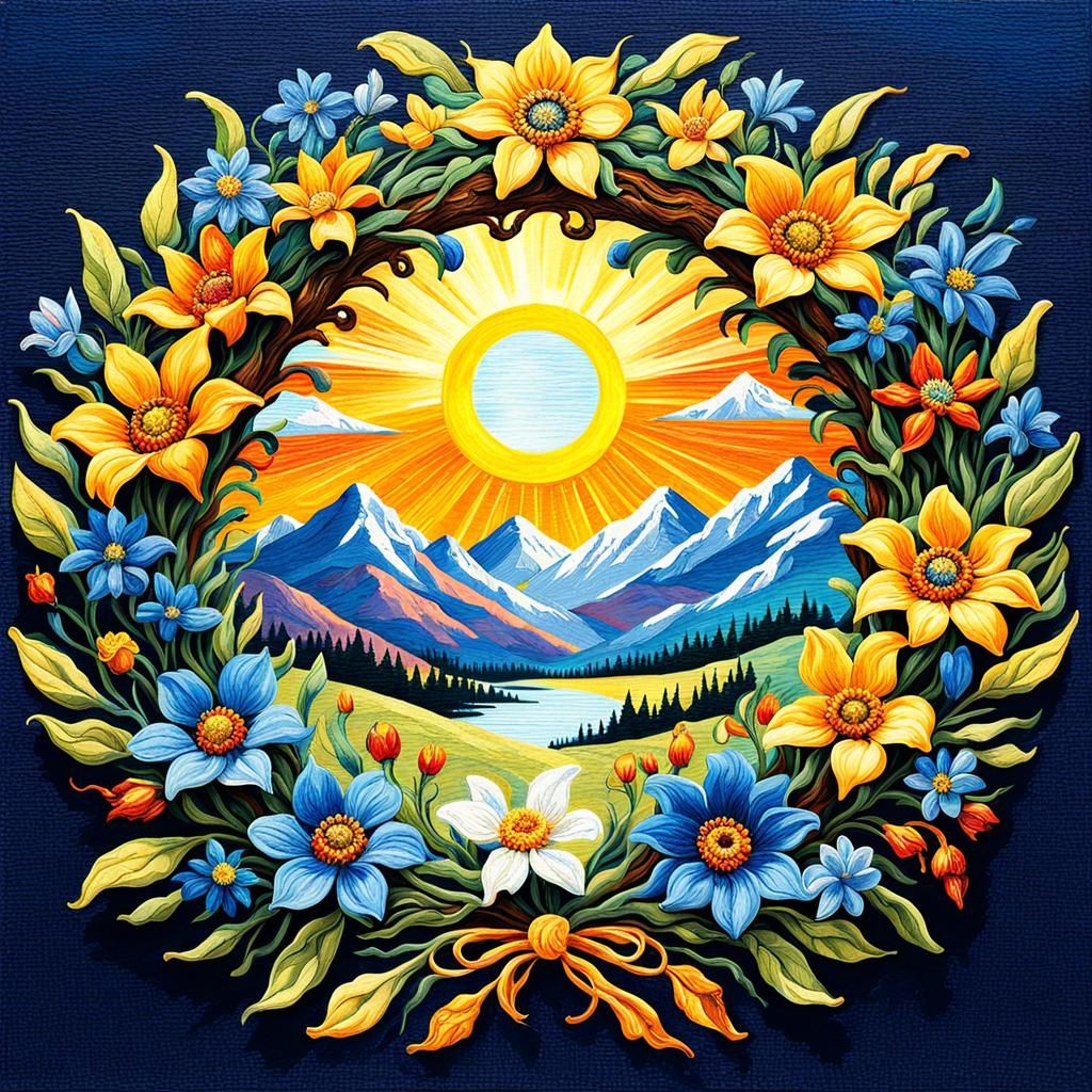 Spring Flowers Wreath in Impressionistic Solarpunk Style