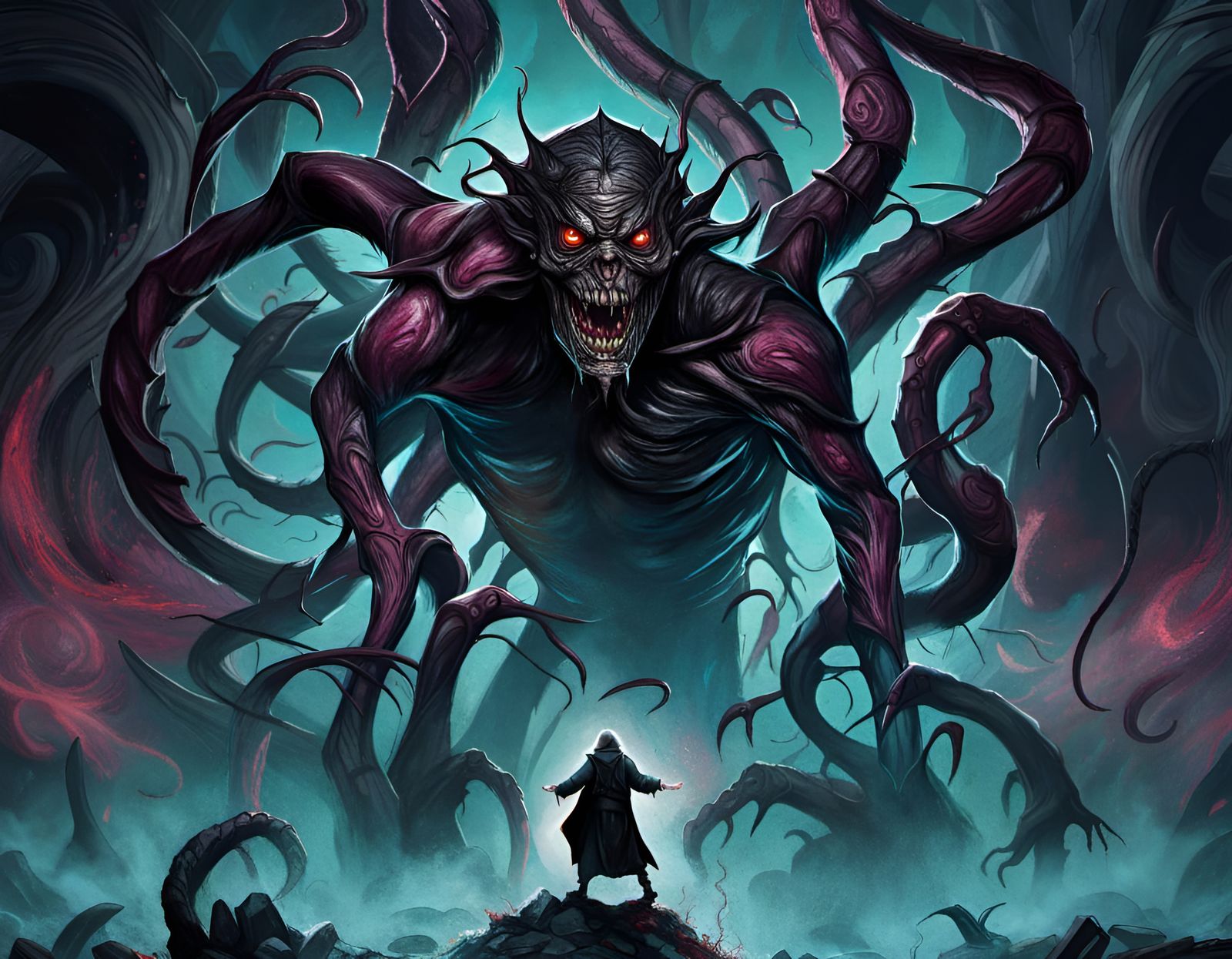 Hypnox, the great horror, magic the gathering, black horror creature, devastation chaos fantasy complementary colors coo...