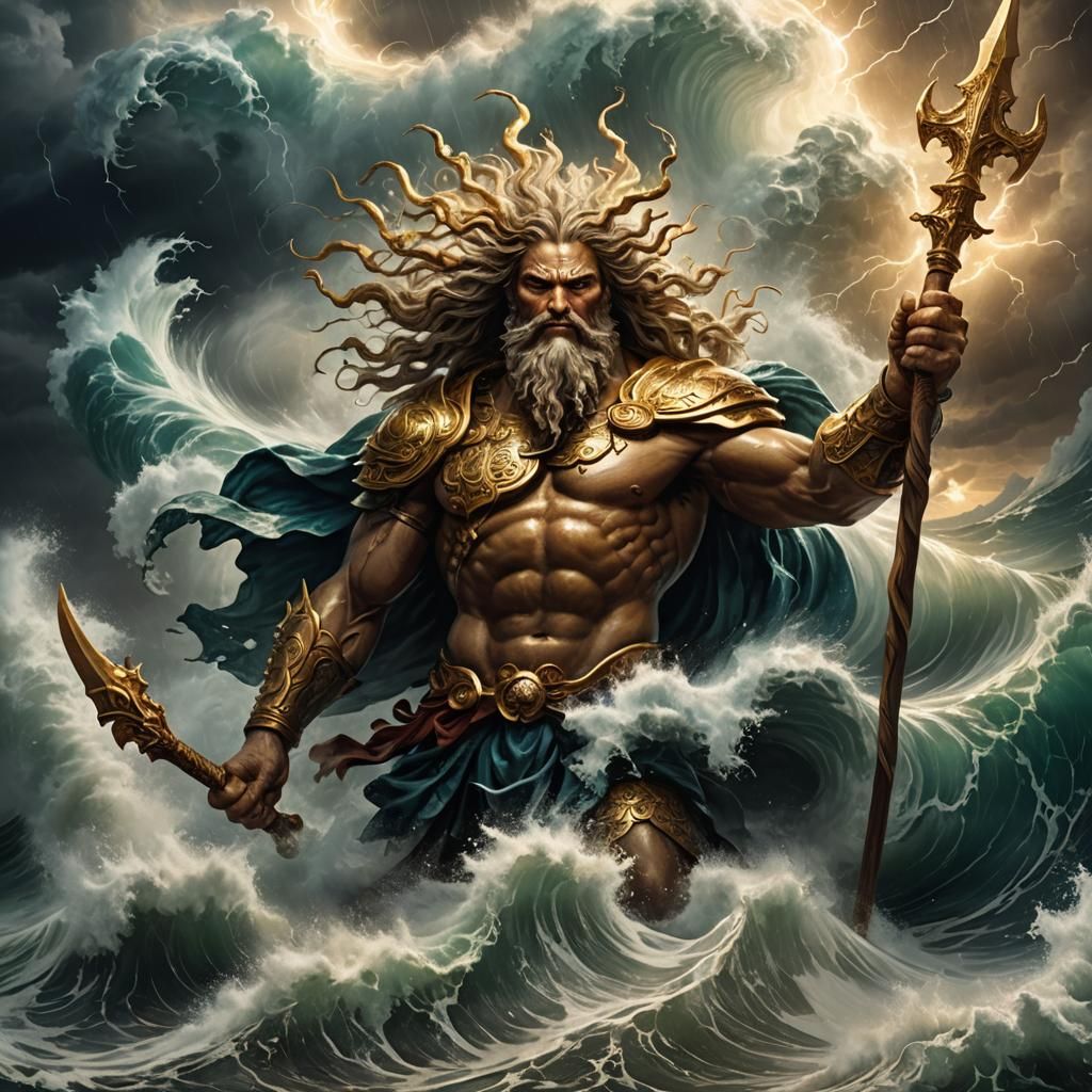 Ocean God in Storm, Baroque Fantasy Art