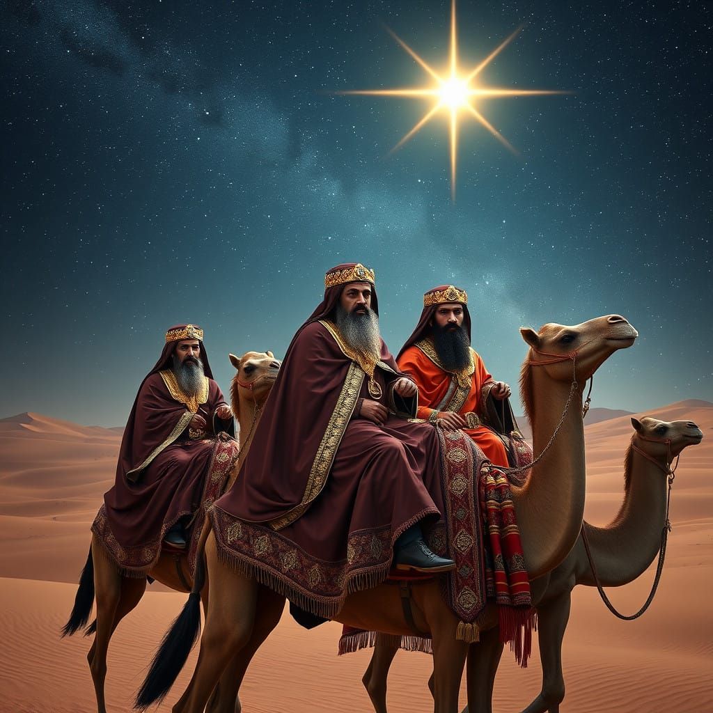 Three Regal Desert Sages Under the Radiant Star