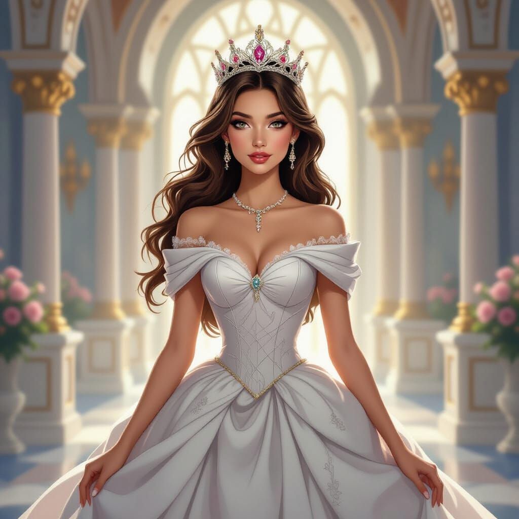 Elegant Princess in Castle, Whimsical Art Style