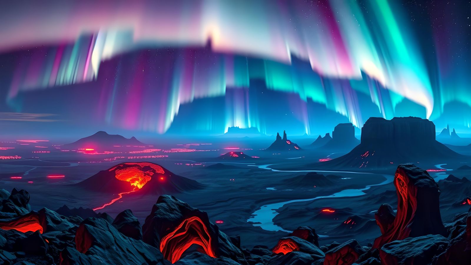 Dystopian Alien Planet at Night, Hyper-Realistic