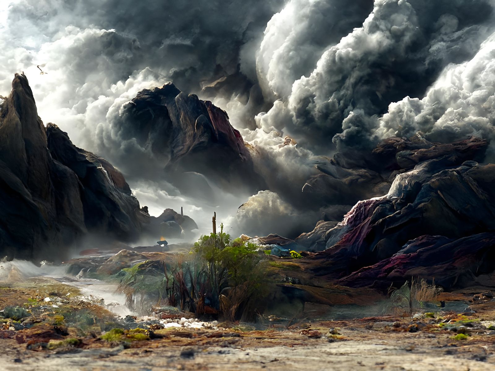 Epic Desert Stormfront Landscape Painting