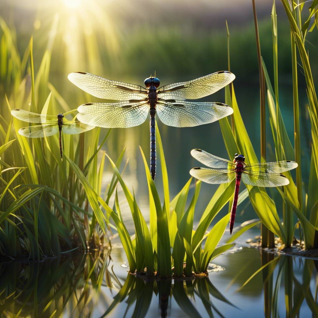 Dragonflies on Pond: Ektachrome Nature Photography