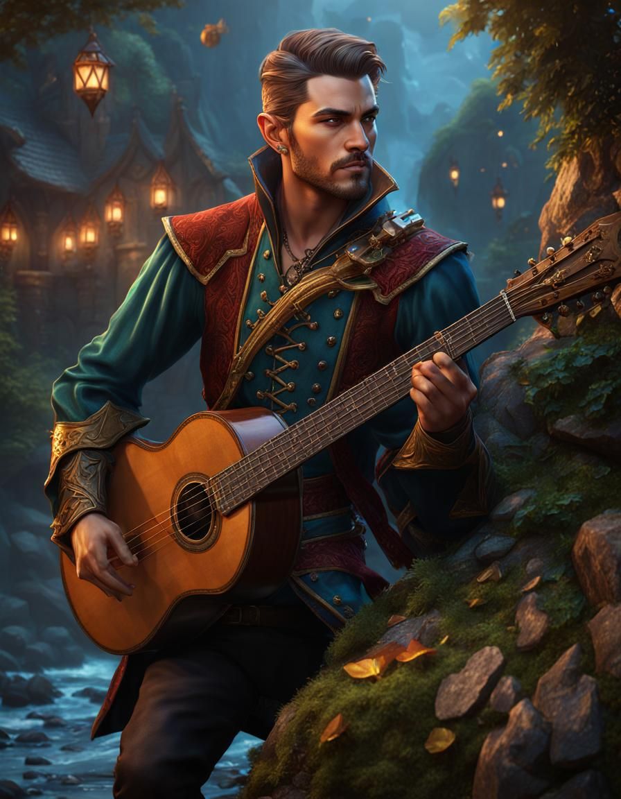 Charming Half-Elf Bard Entertains: Fantasy Concept Art