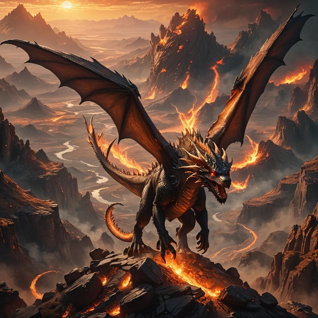 Earth Dragon Emerges in Fiery Sunset
