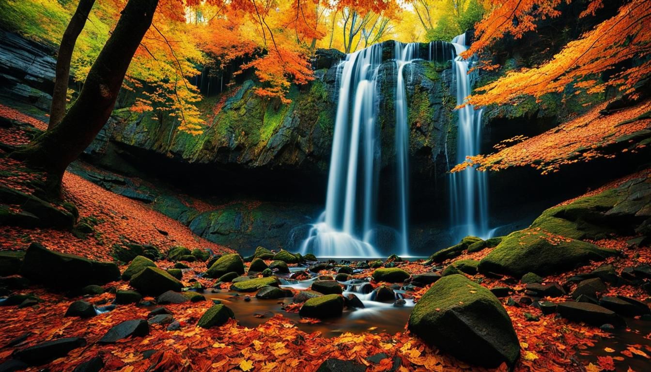 Rocky Waterfall Through Canopy in Post-Impressionist Style