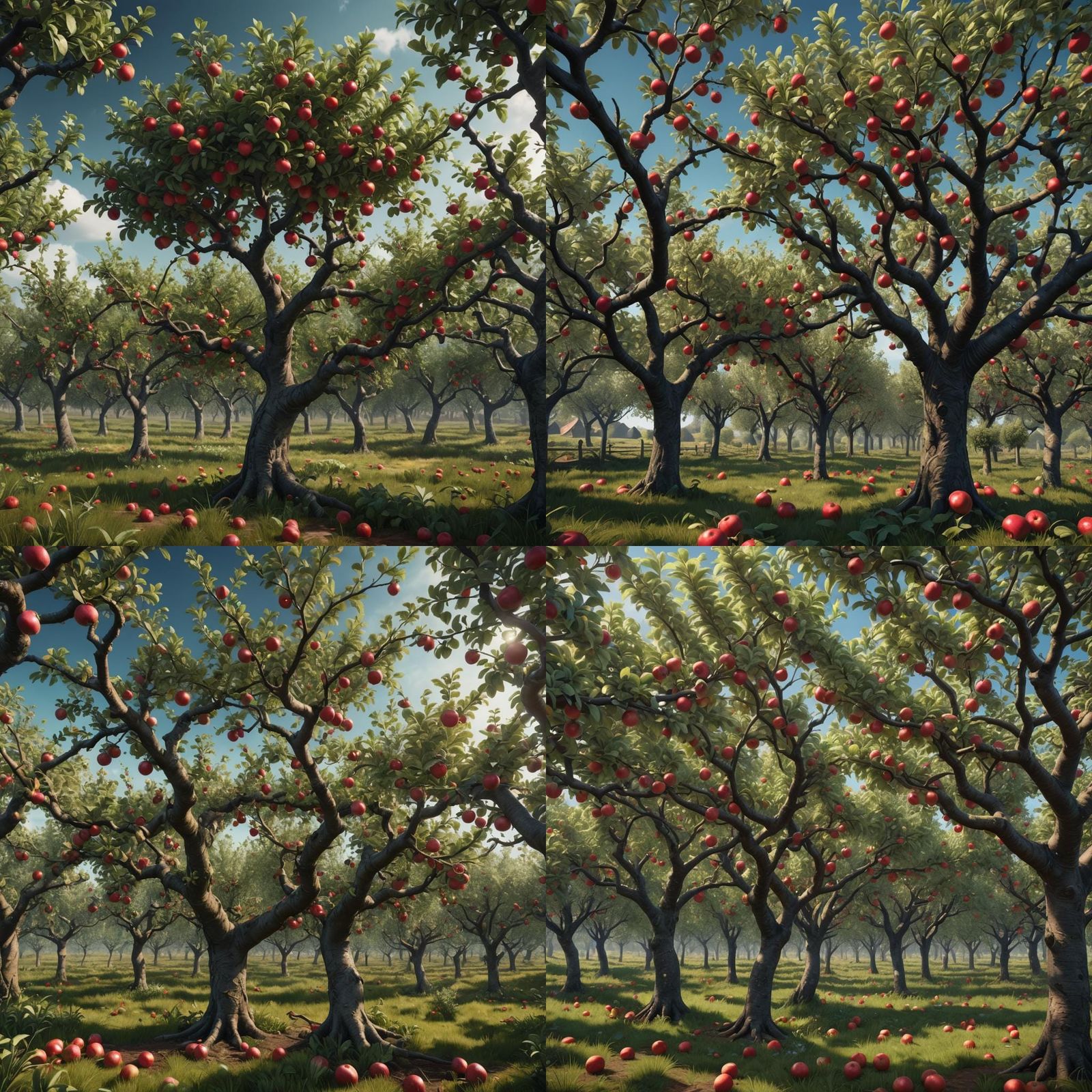 Lush Apple Orchard: A Detailed Digital Painting