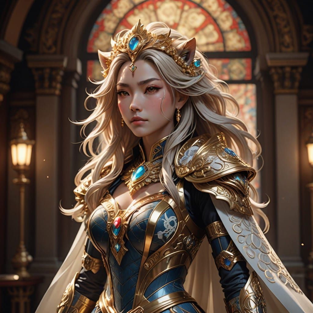 Majestic Lion's Tooth in Elegant Anime-Inspired Gown