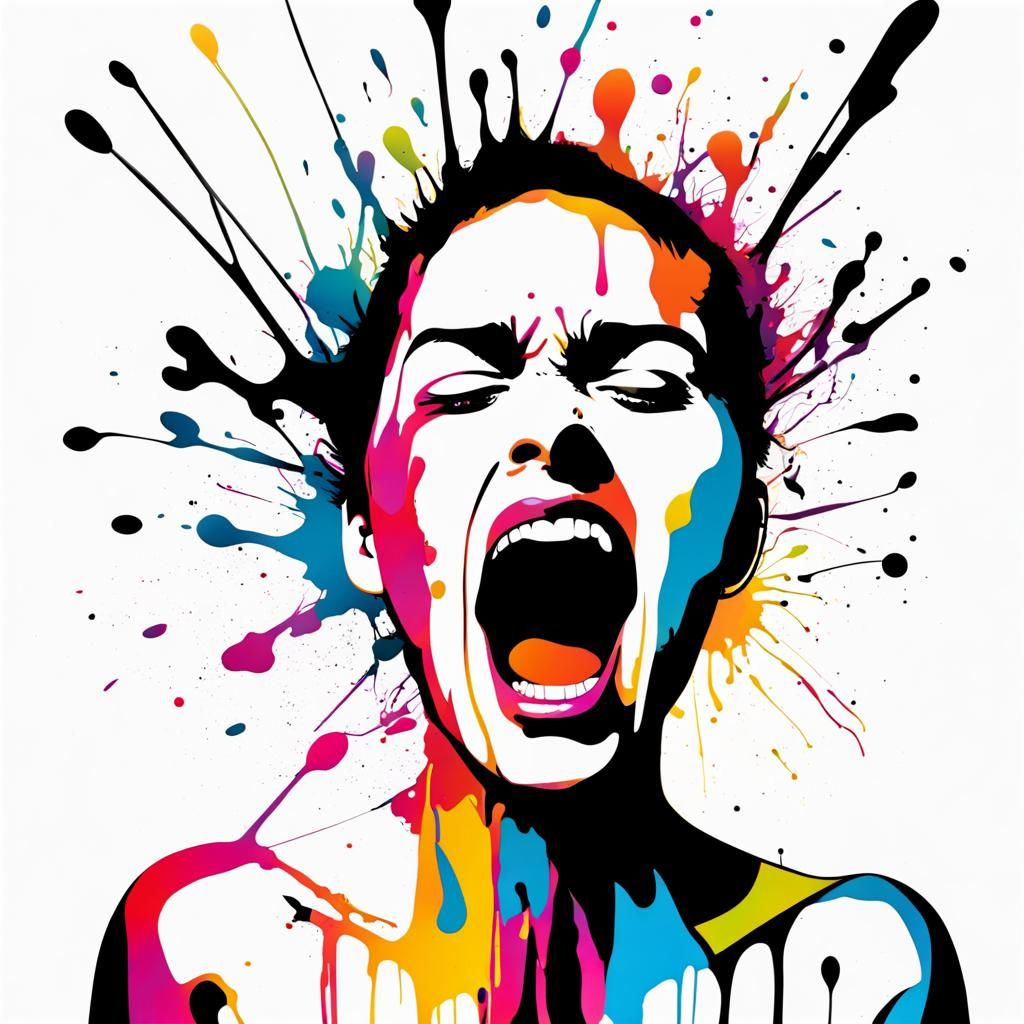 Screaming Person in Ink Splatter Art