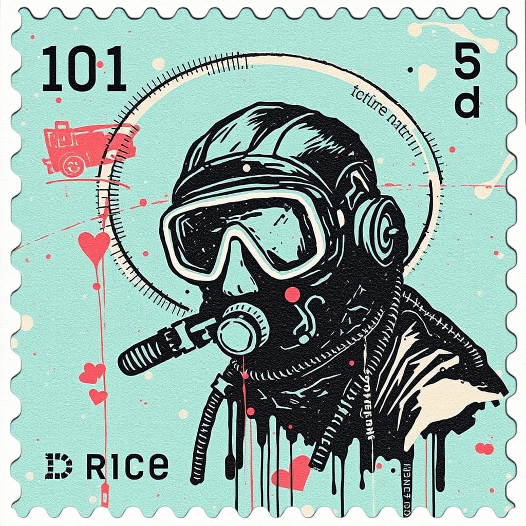 Distressed Scuba Punk Postage Stamp Abstraction