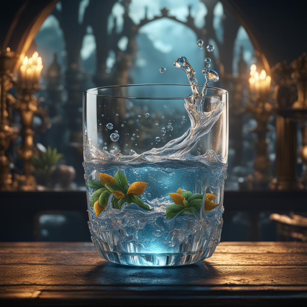 Glass of Water with Pear: Detailed Matte Painting