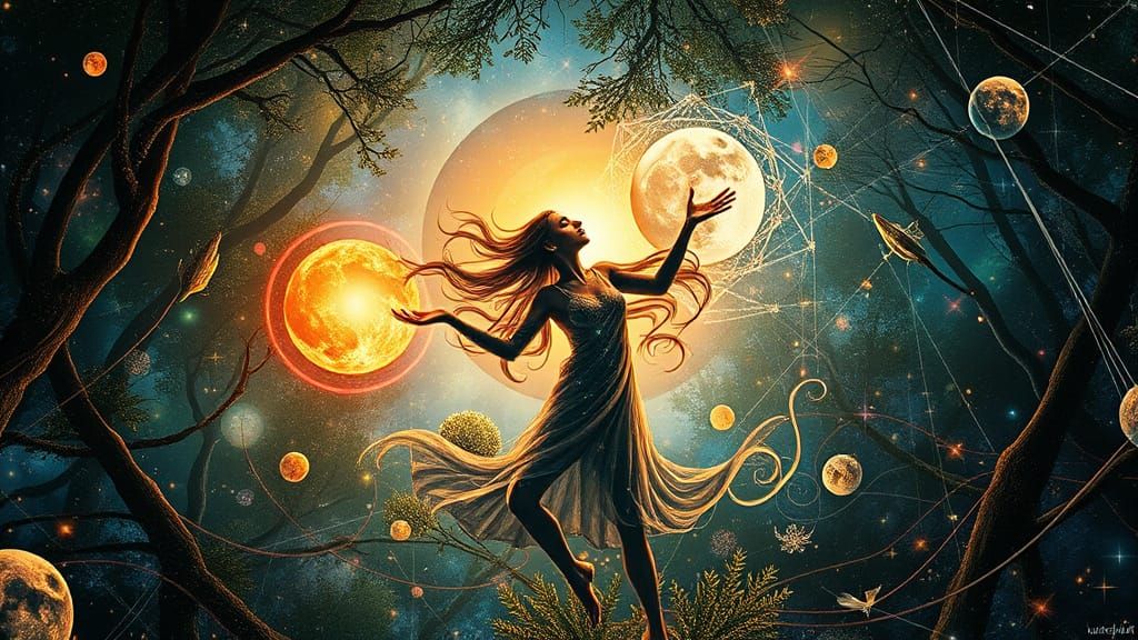 Surreal Cosmic Goddess Embracing Celestial Harmony in Lumino...