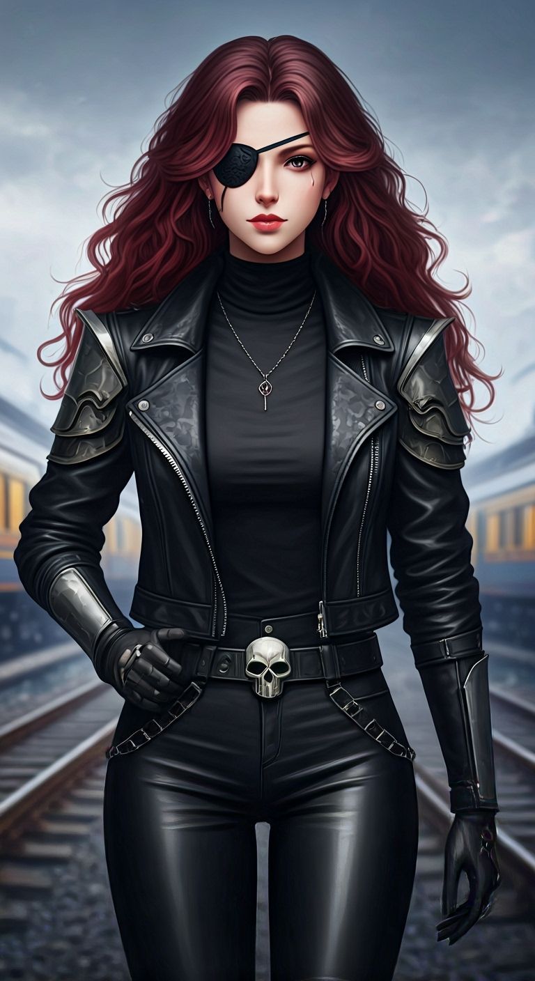 Red-Haired Anime Woman with Eye Patch in 3D Style