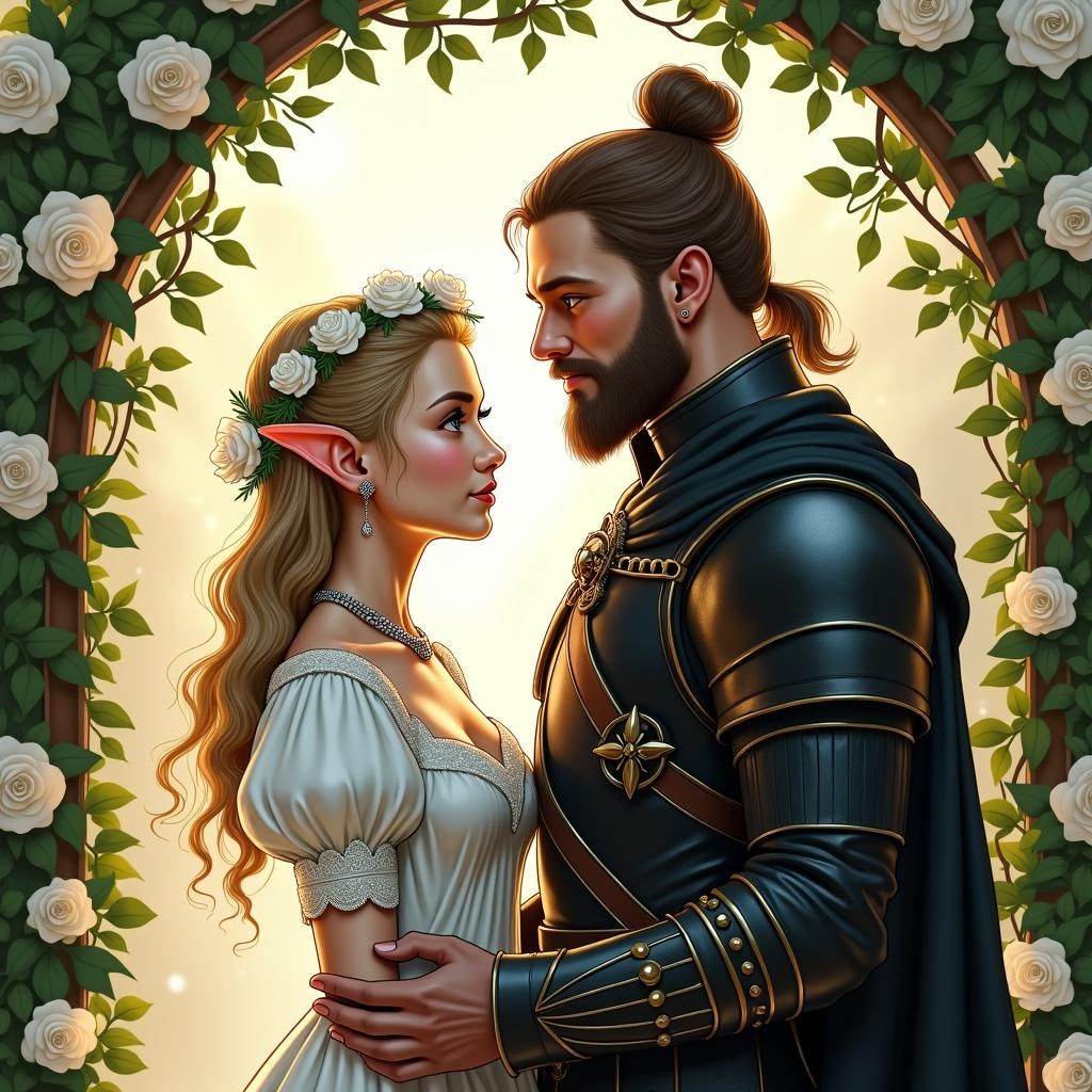 Ranger and Elf Wedding Portrait in Gothic Style