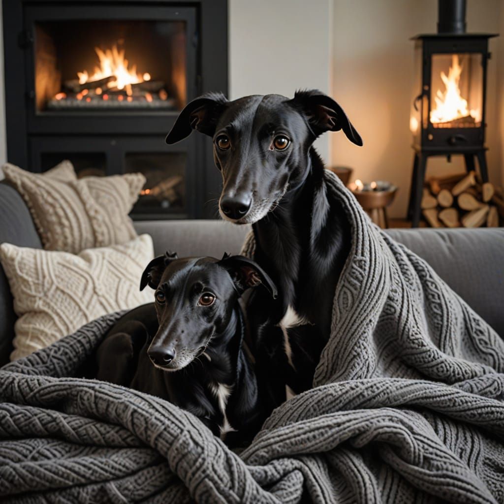 Two Greyhounds Snuggle Up in Cozy Modern Home