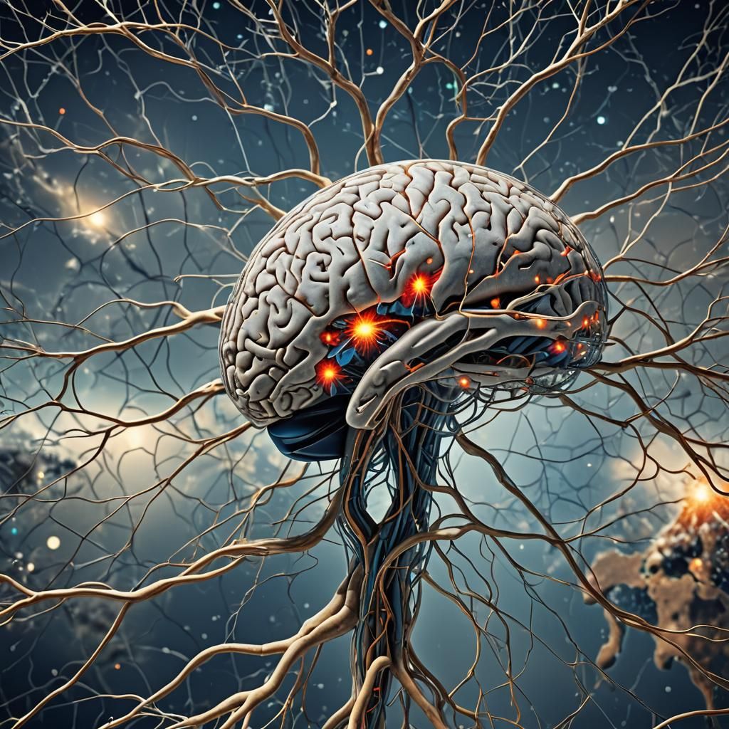 Schematic View of Human Brain with Digital Circuitry
