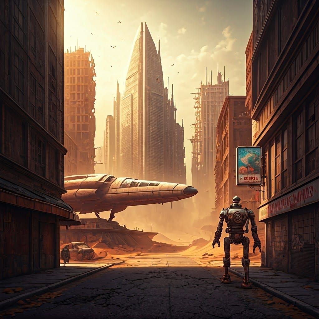 Retro-Futuristic Metropolis in Golden Hour