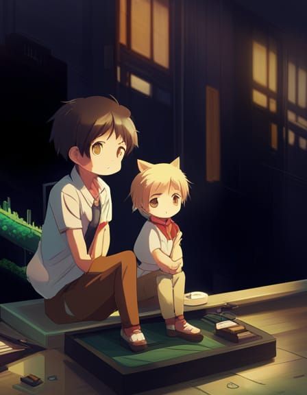 Chibi Cat Anime Key Visual in Pastel Colors