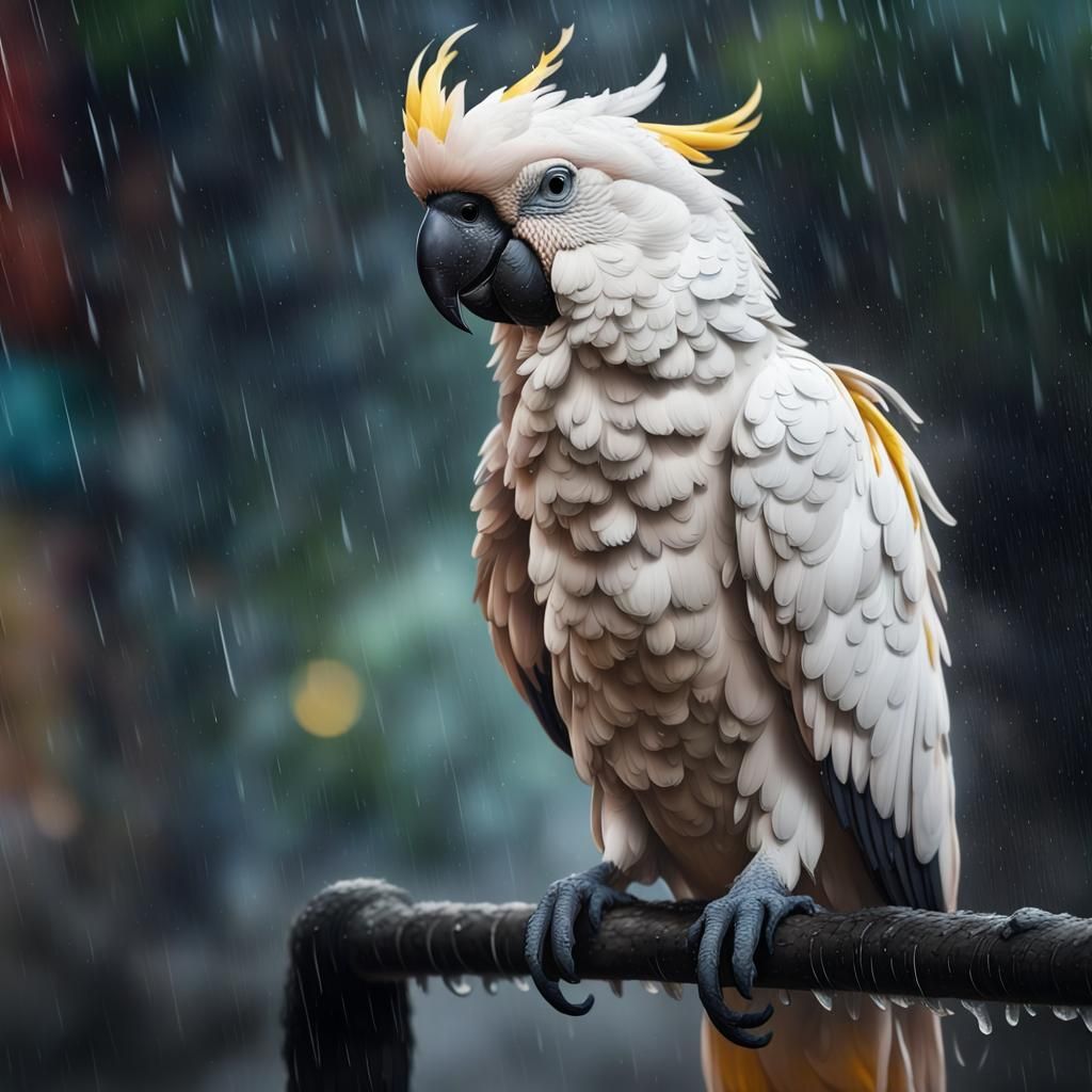 Dramatic Cockatoo Portrait in Gothic Rain