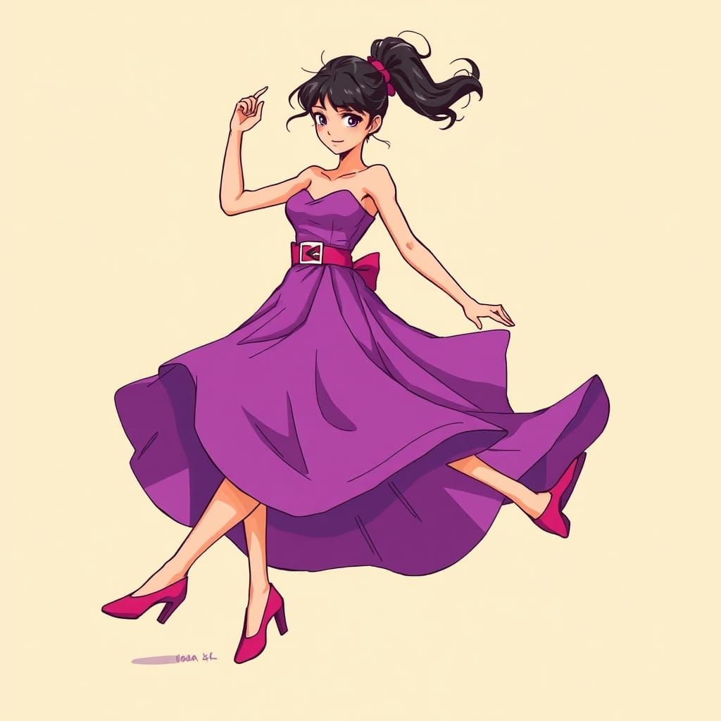 Cartoon Woman Tap Dancing in Anime Style