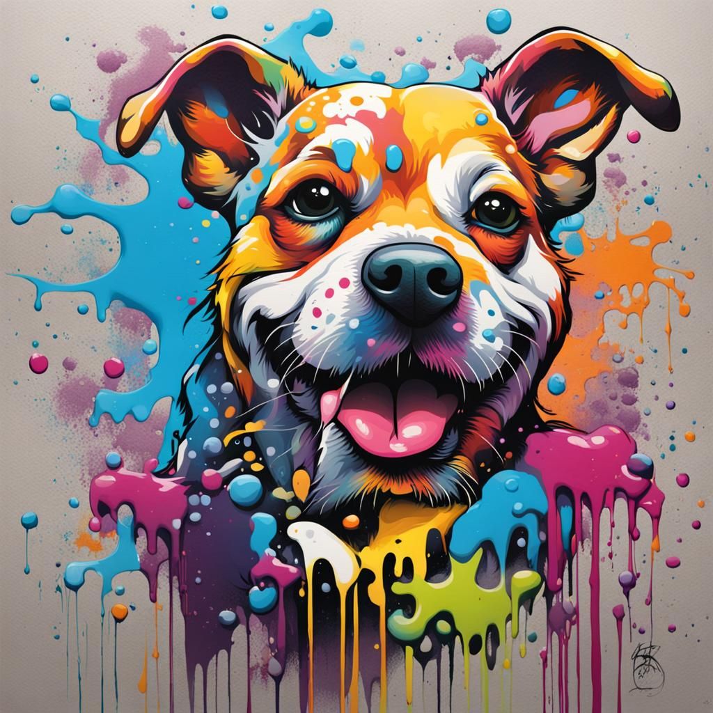 Cute Dog in Colorful Graffiti Splash Art