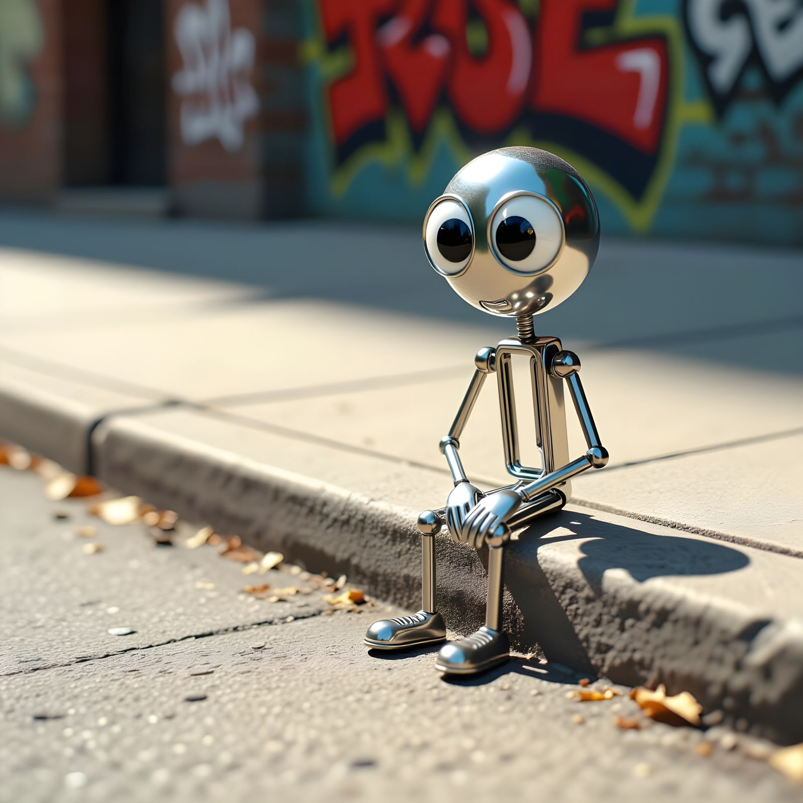 Humanoid Paper Clip on Sidewalk in Illustrative Style