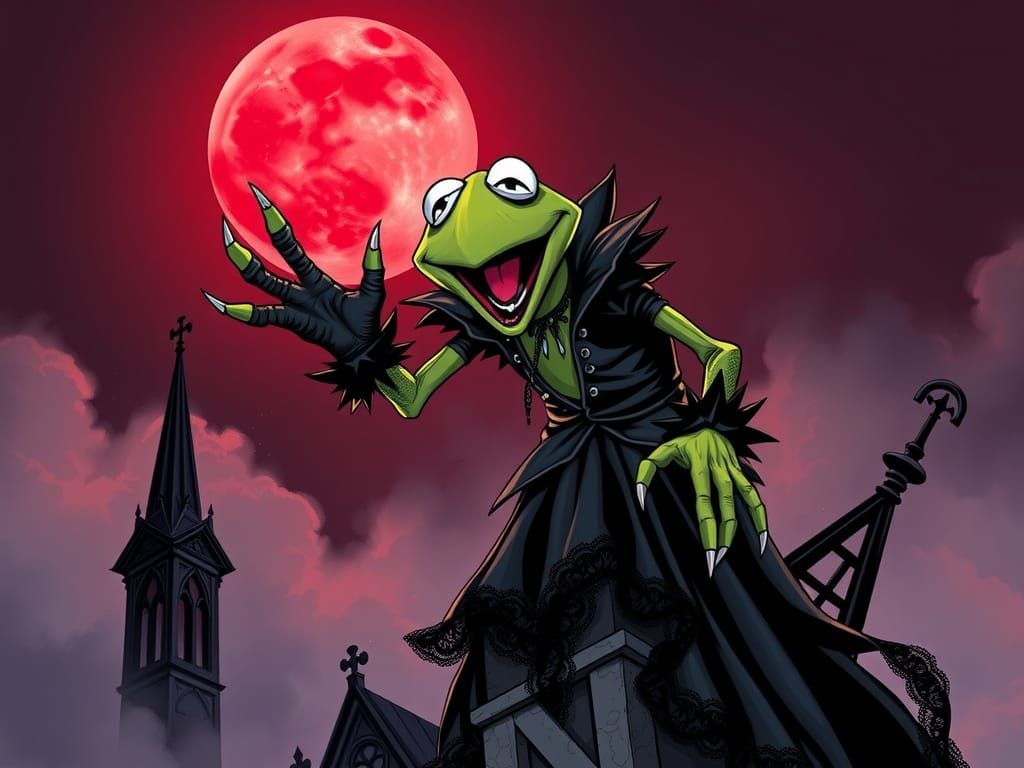 Gothic Kermit Menacing the Bloody Moon