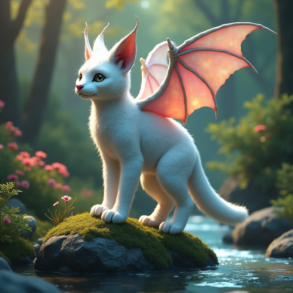 Winged Lynx in Enchanted Forest: Digital Art