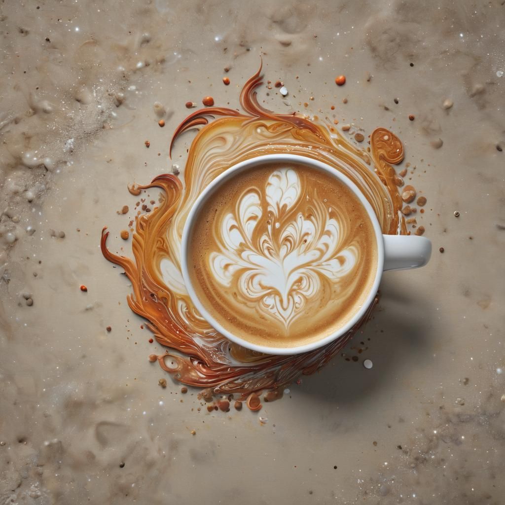 Cosmic Latte Art: Phoenix Rising in Starry Night
