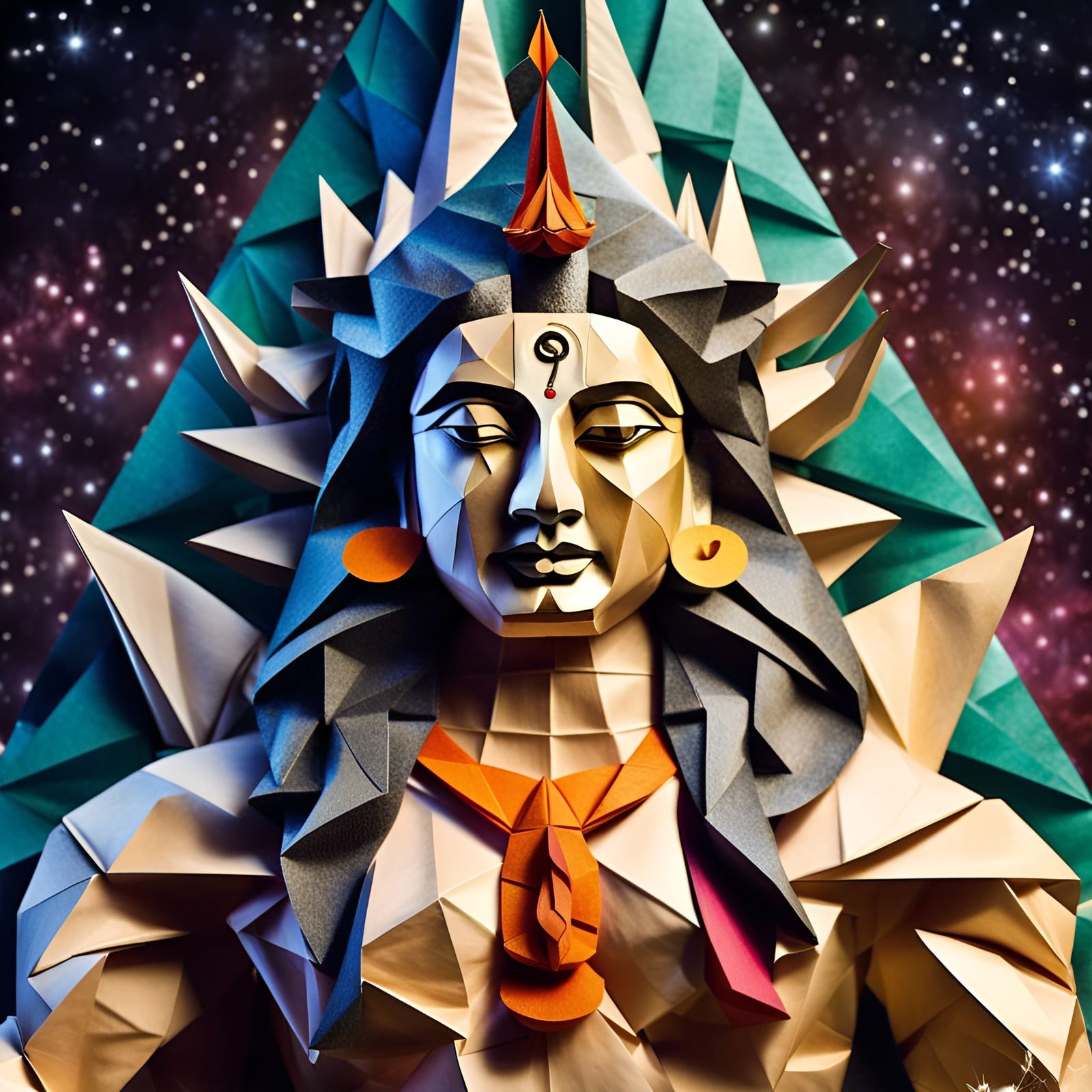 Origami Shiva Deity with Universe Background