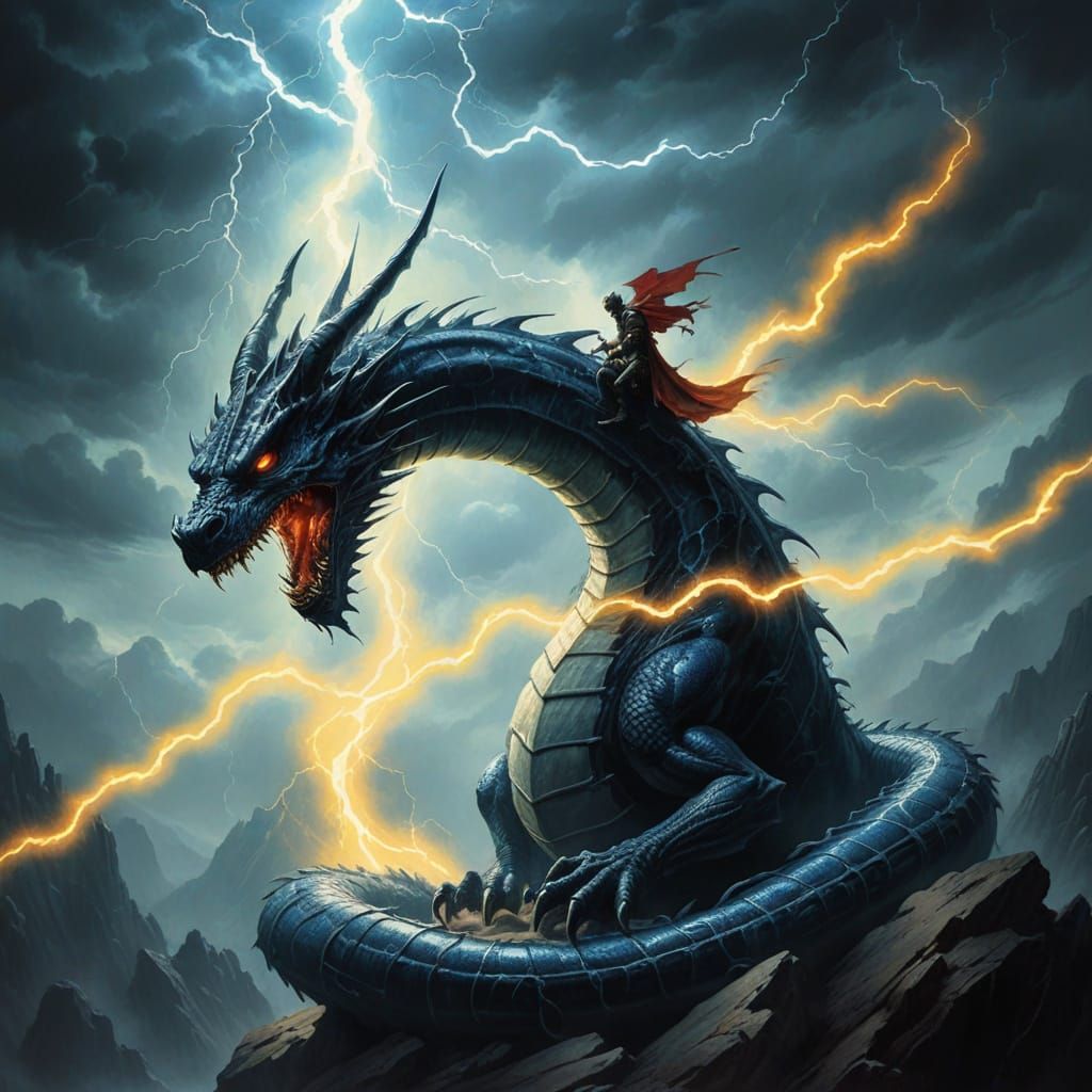 Dark Fantasy Dragon in Intense Stormy Lighting