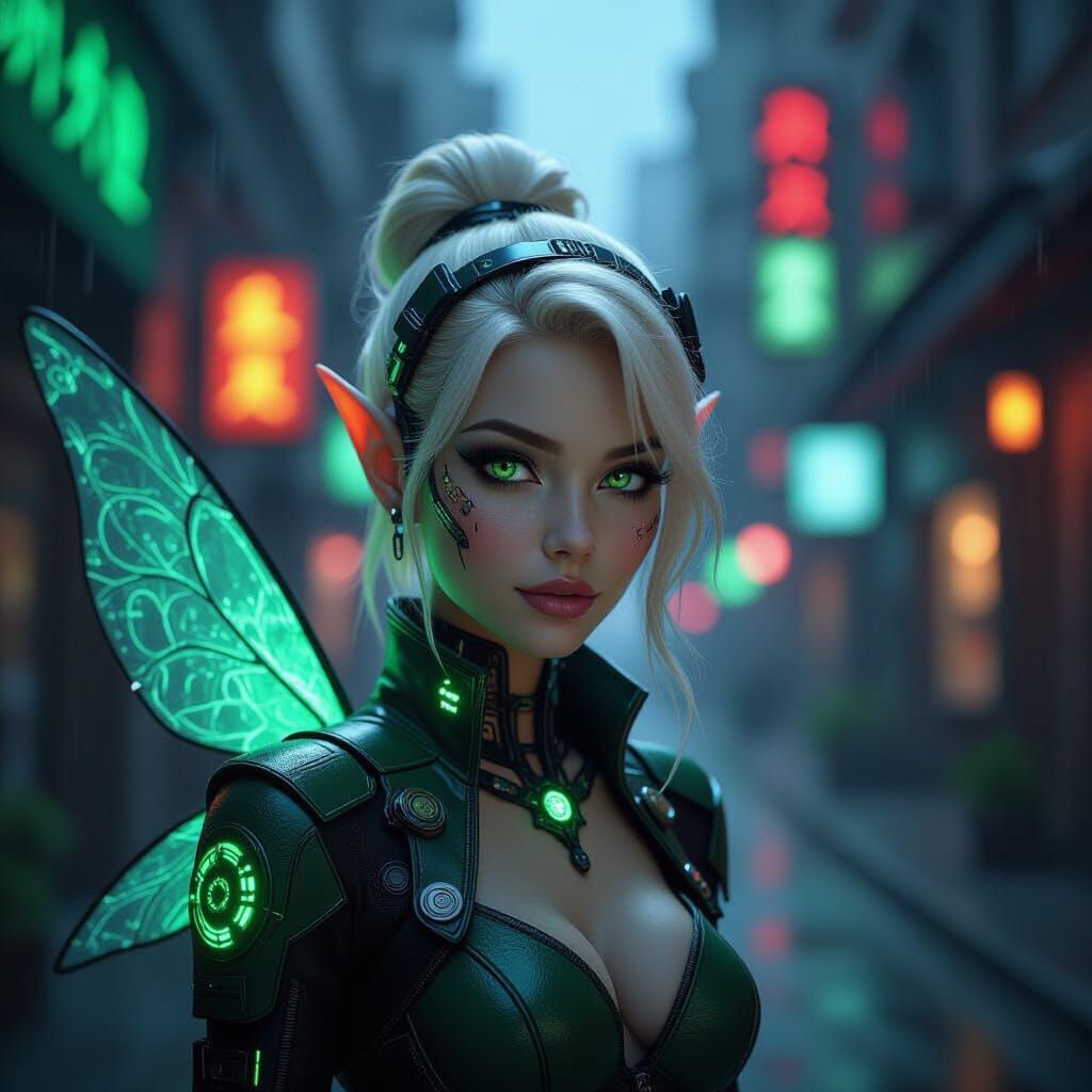 Cyberpunk Pixie Hacker with Neon Accents