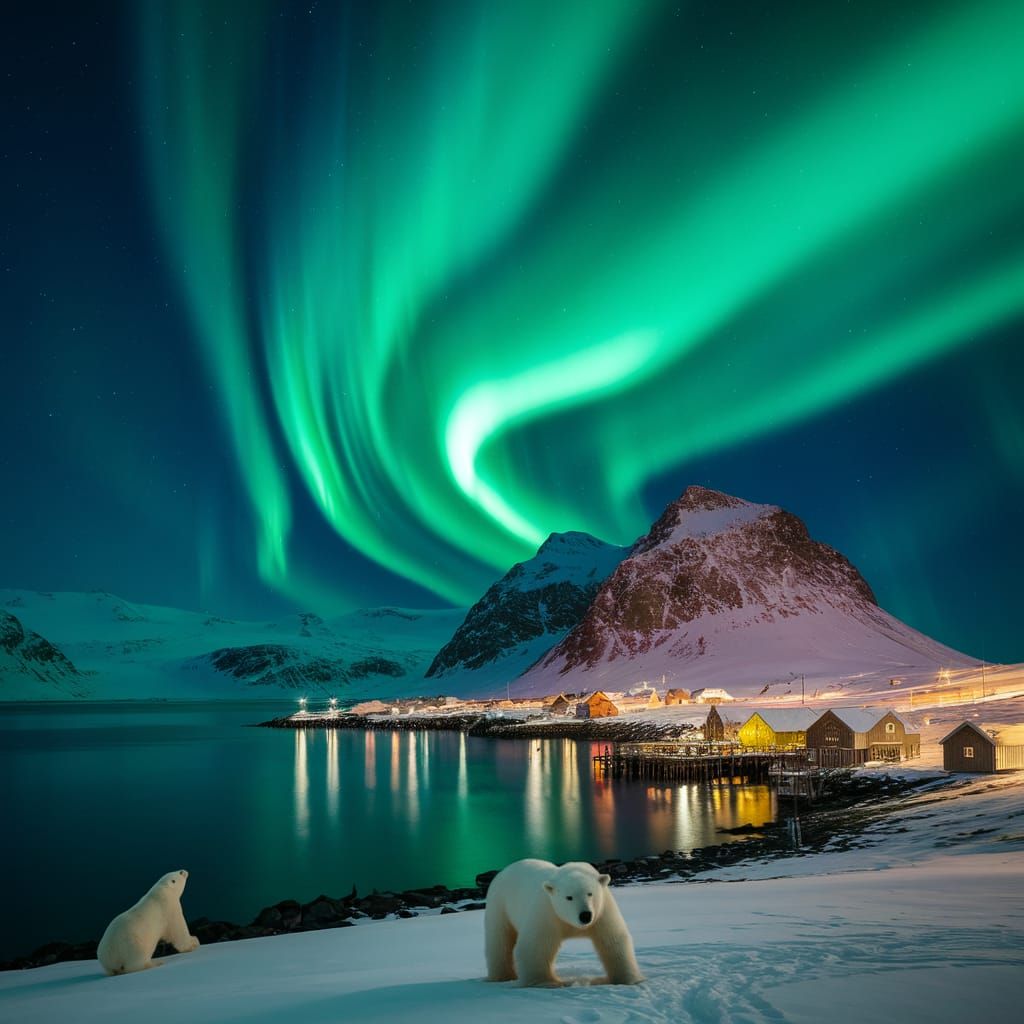 Aurora Borealis Over Svalbard Vault, Neon Style