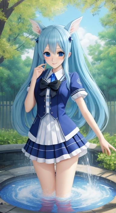 Anime Schoolgirl Water Nymph in Bathroom