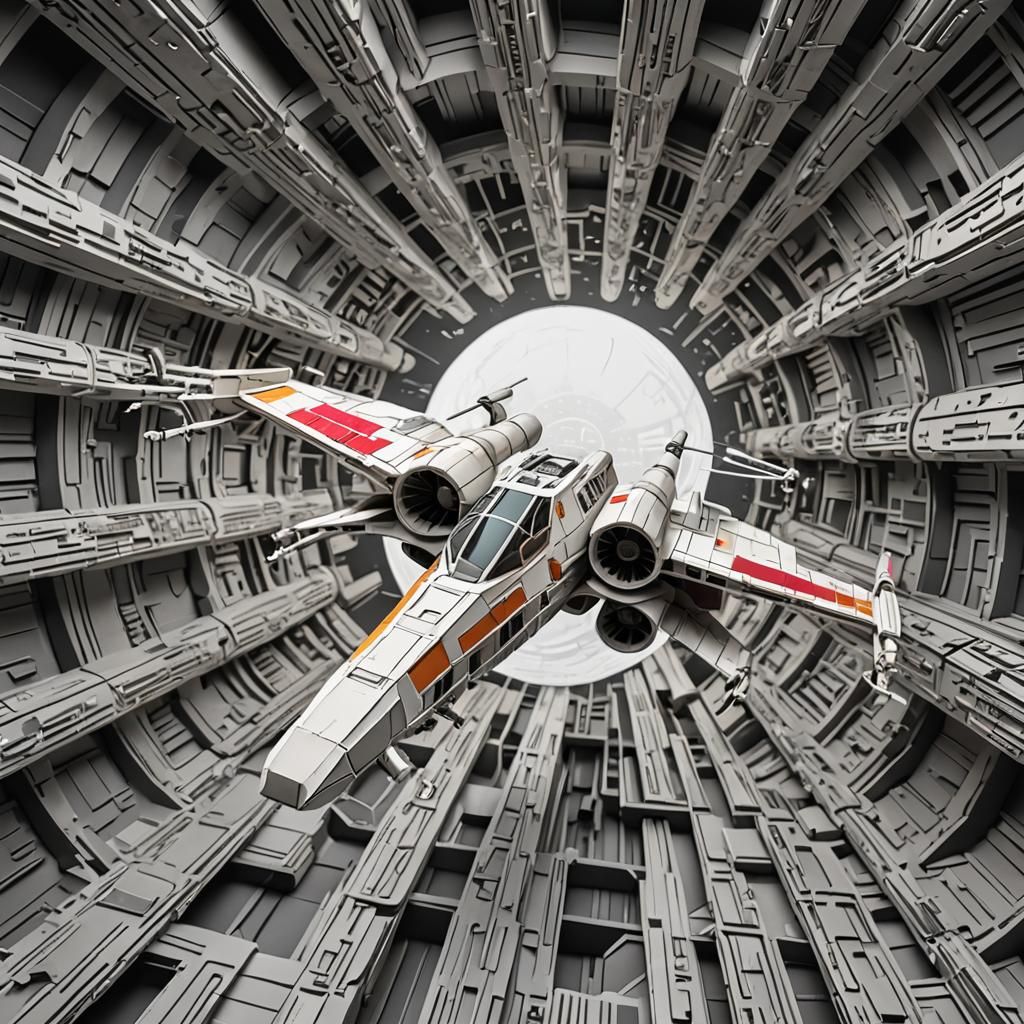X-Wing Escape from Death Star: Papercut Style