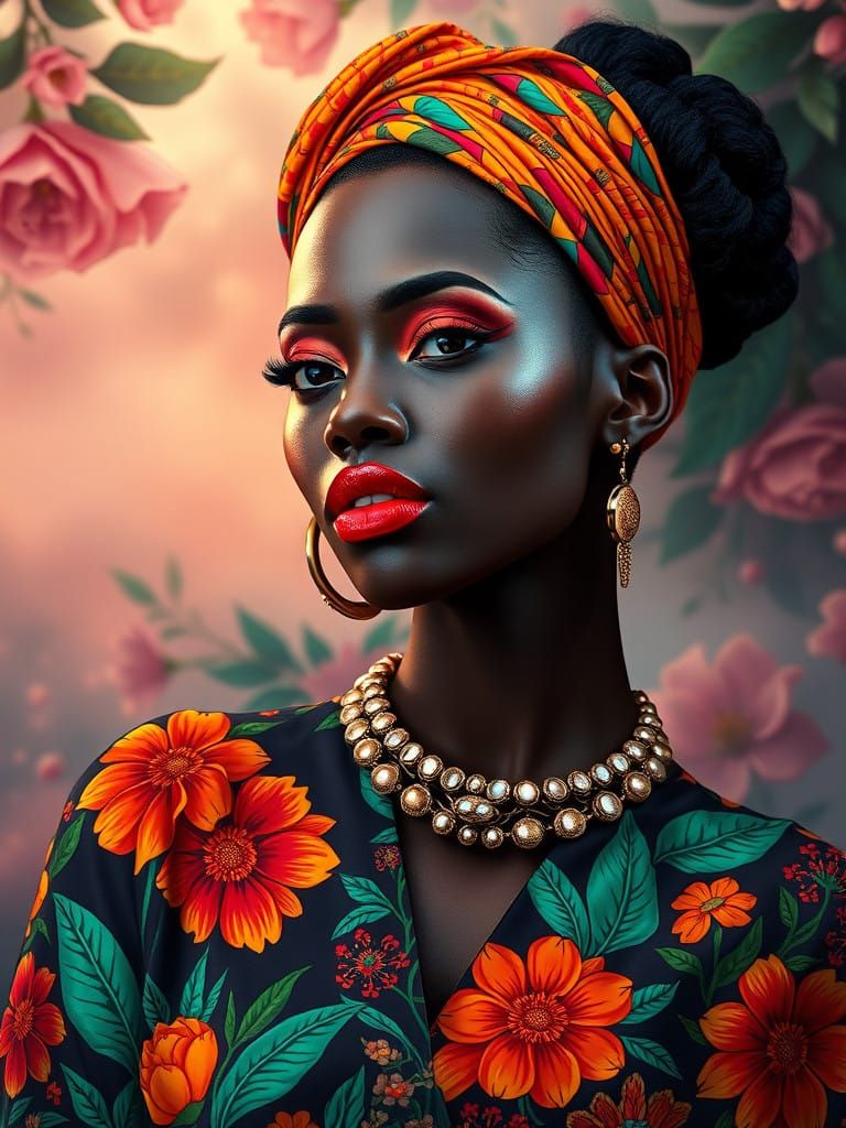 Ethereal Beauty: Dark Skinned Senegalese Goddess in Vibrant...