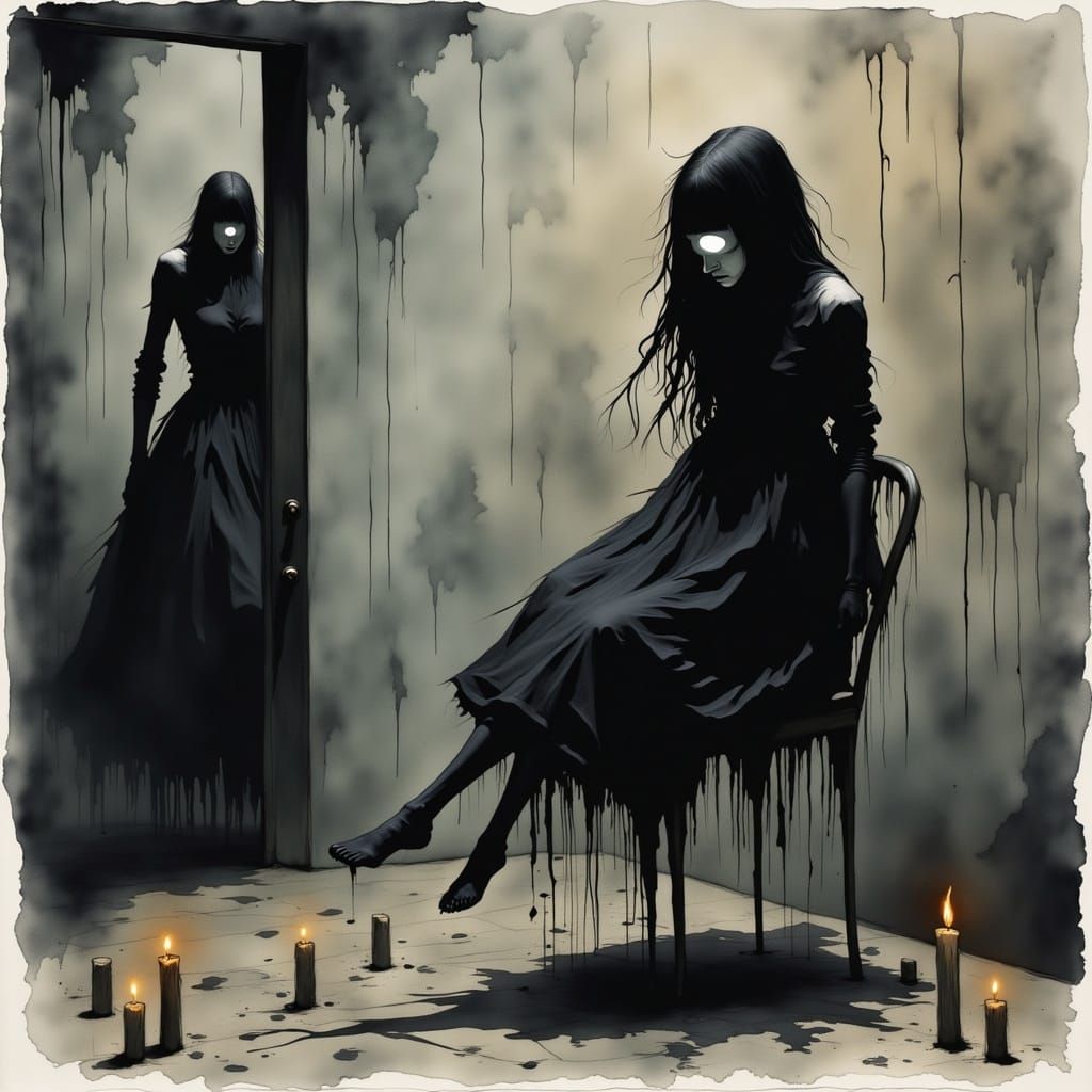 Eerie Levitation Scene in Distressed Vintage Style