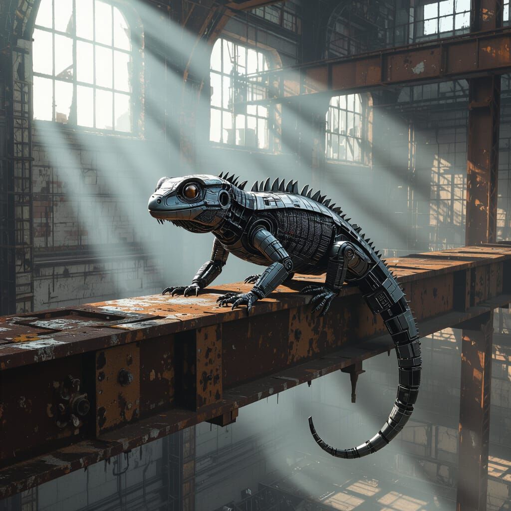 Abandoned Mechanical Gecko in Gothic Industrial Complex
