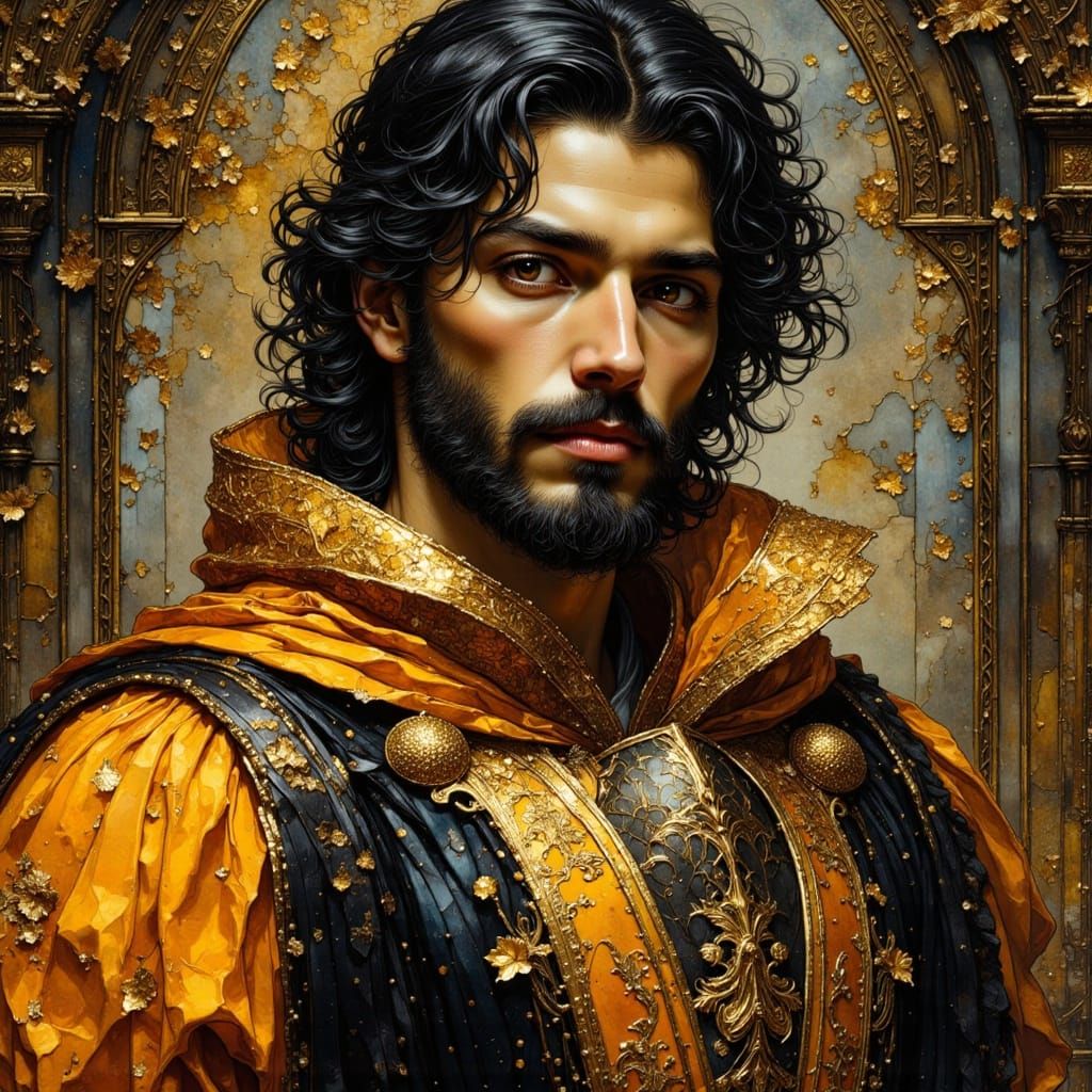 Medieval Man in Ornate Tunic, Alcohol Ink Art