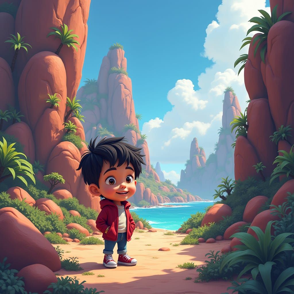 Vibrant 3D Cartoon Scene with Exaggerated Features
