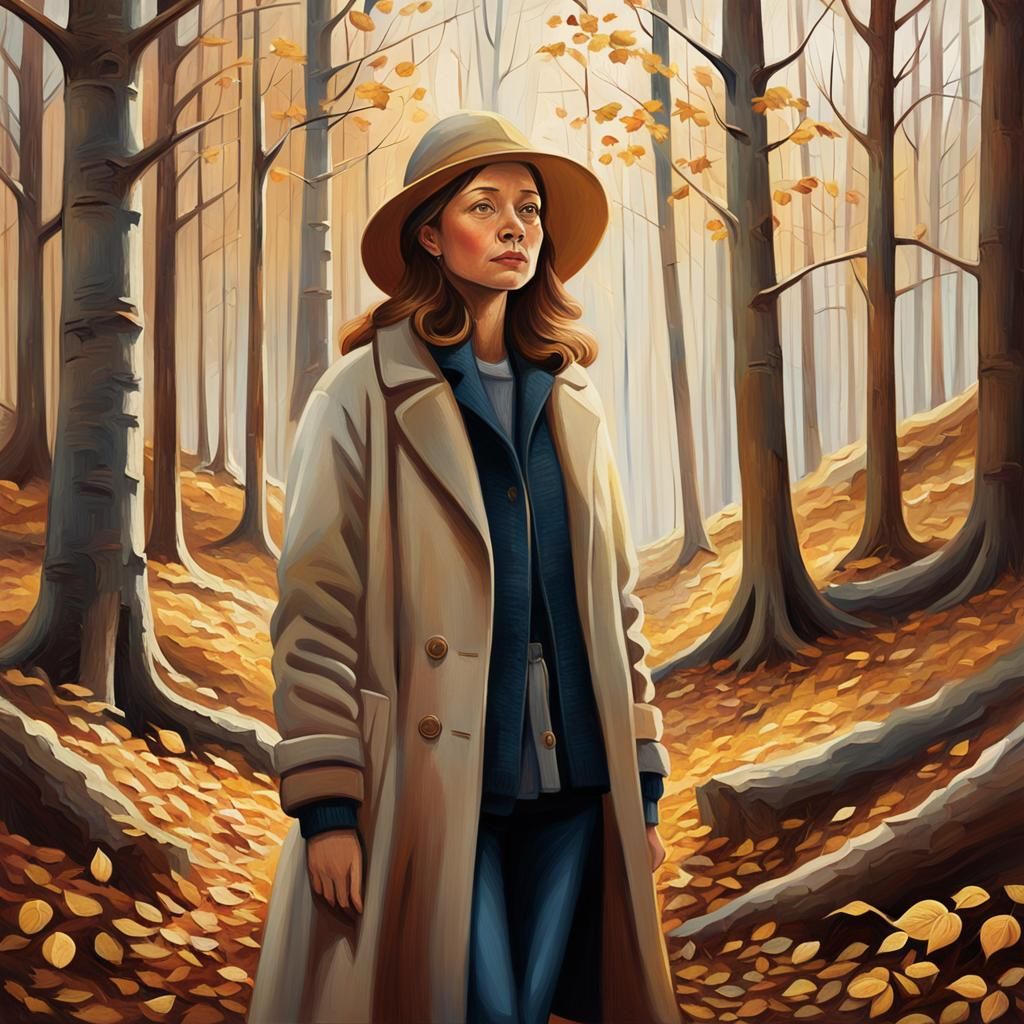 Woman in Autumn Forest, Expressive Realism Painting