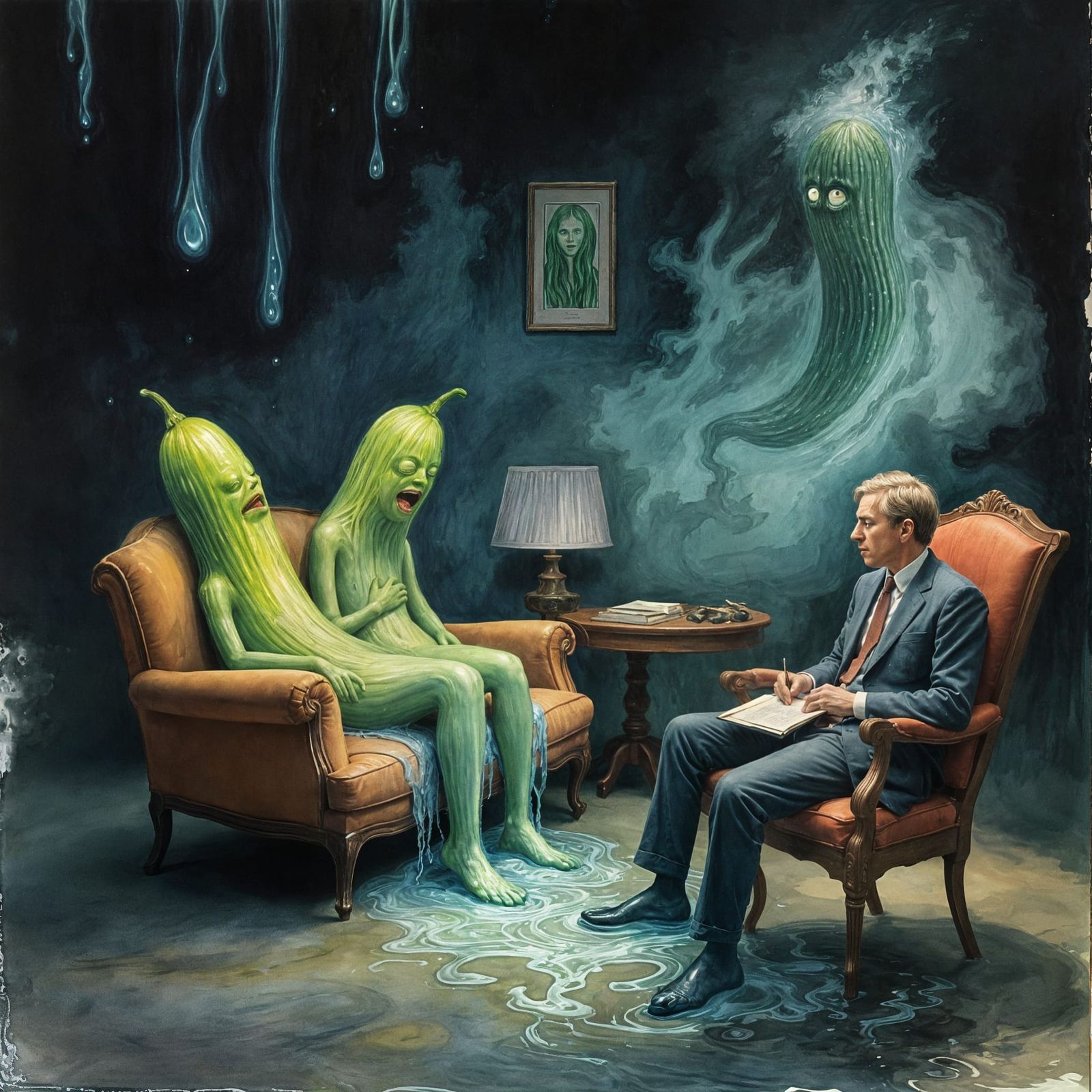 Surreal Cucumbers Expressing Anxiety as Book Illustration